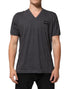 Dolce & Gabbana Grey Cotton V-Neck Logo Plaque Melange T-Shirt